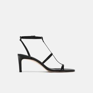 Zara black leather high heeled strappy sandals